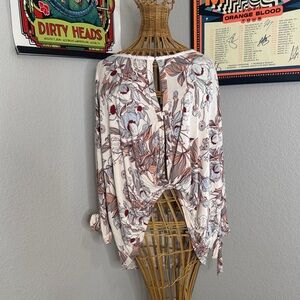 Free People Cream and Pink Floral Top